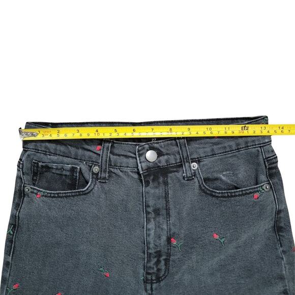 TINSEL DENIM COUTURE Dark Grey Washed Rose Embroidered Jeans Womens 27 Retro - Picture 11 of 14